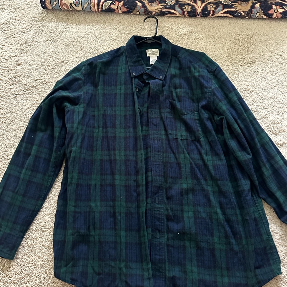 L.L. Bean Green and Blue Casual Button Down Shirt